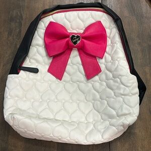 NEW Betsey Johnson Backpack White quilted hearts Pink Bow